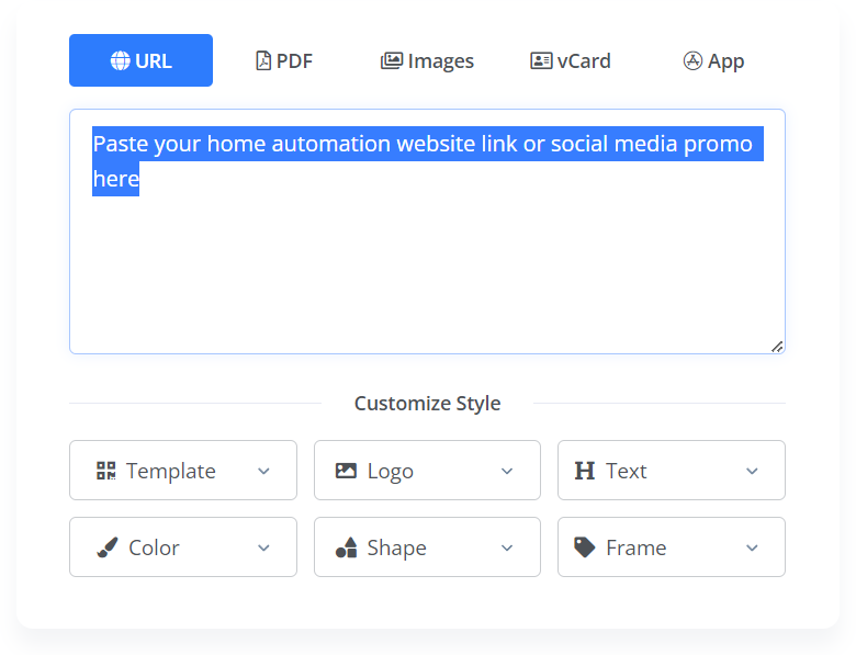 Paste the home automation link in the URL field